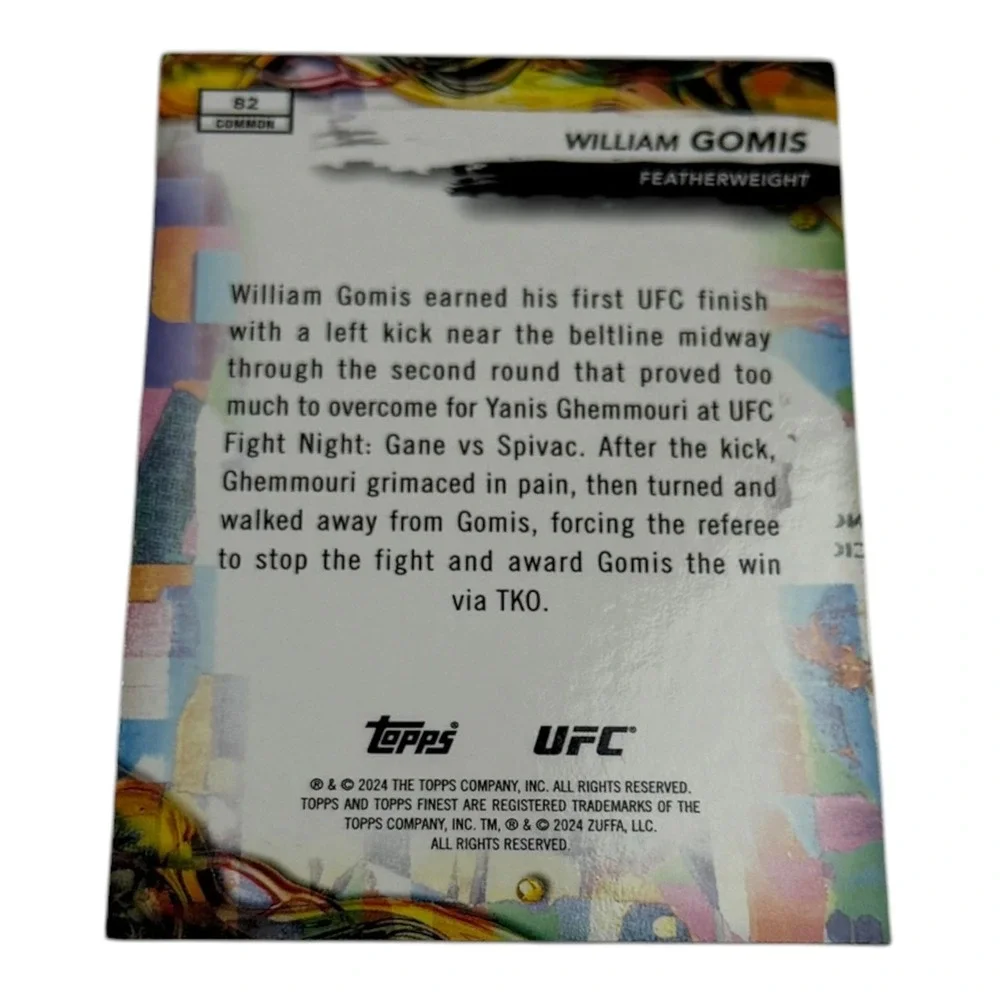 2024 Topps Finest UFC William Gomis Rookie Card RC #82 Common Featherweight